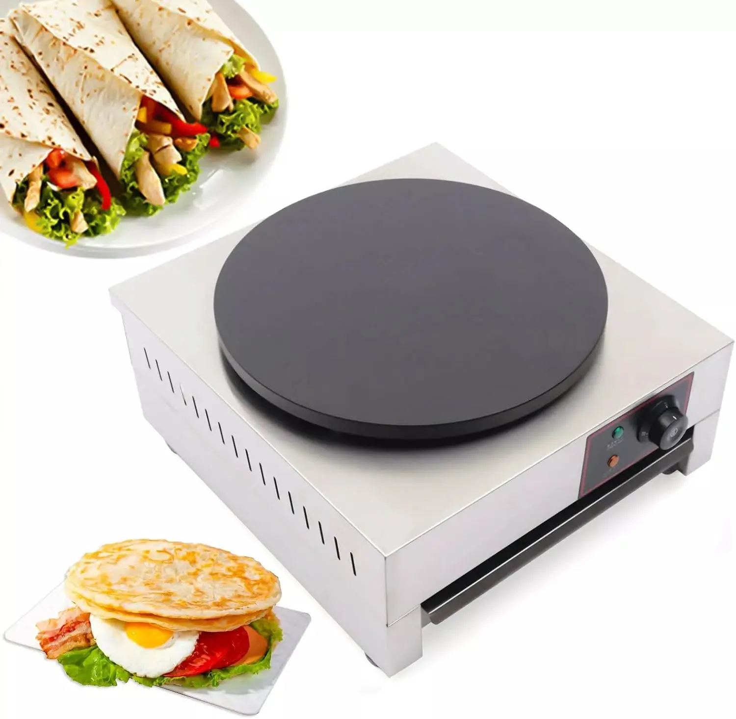 Electric Crepe Maker Pancake Machine with Spatula,122-572℉ Adjustable Temperature Non Stick Big Hotplate Griddle Crepe Pan for K