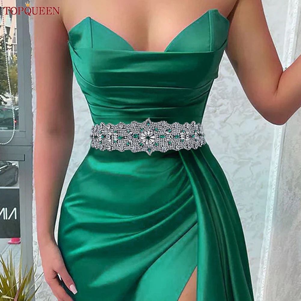 TOPCLS EEN Plein Strass Ceinture De Mariage Banquet Robe Verte Large Ceinture Patients Accessoires De Luxe Diamant Applique S233L-KL