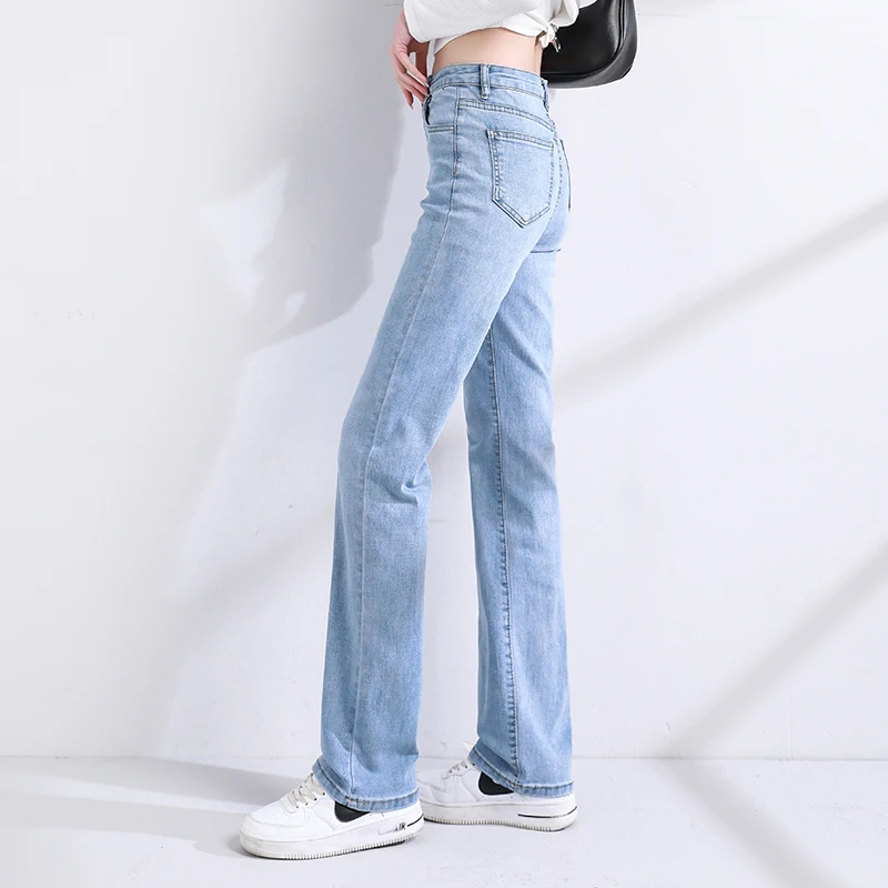 OUSSYU Jeans Women Straight Cotton High Waist Denim Pants Solid Color Black Blue Stretch Urban Fashion Vintage Baggy Trousers