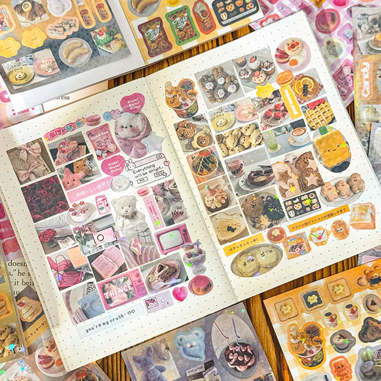 الحنين الرجعية نمط المبكر DIY بها بنفسك سجل القصاصات ضوء الظل مجموعة المواد الغذائية سلسلة ملصق مزخرفة Doapmine ملصق الكتب