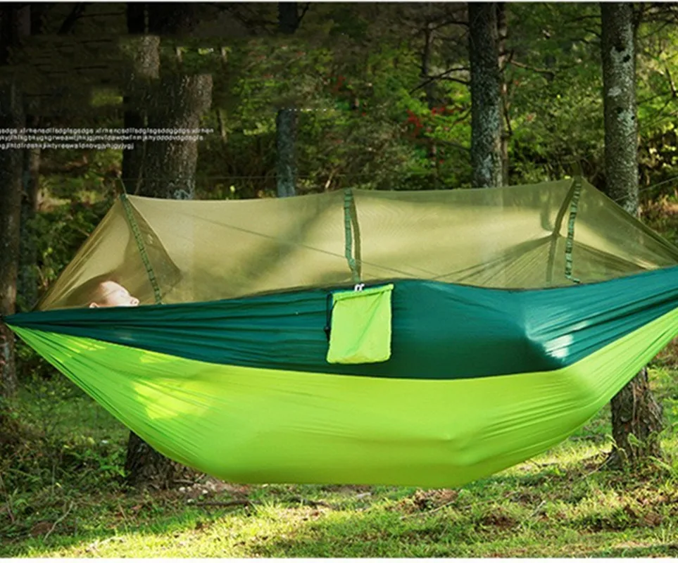 Outdoor mosquito net hammock, camping with mosquito net ultra light nylon double military green camping aerial tent