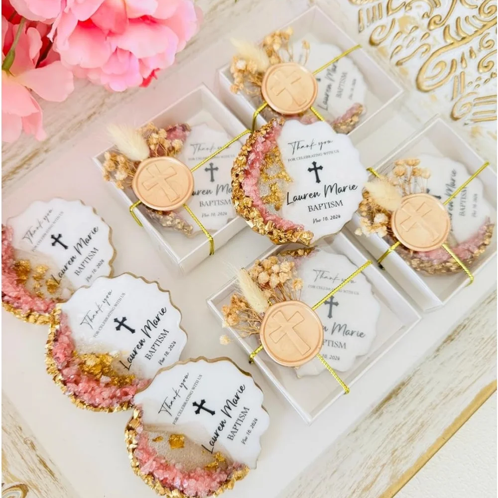 Personalized Baptism Girls Favor – Christening Epoxy Magnet Souvenir – Custom Mi Bautizo Recuerdos – First Holy Communion & Conf