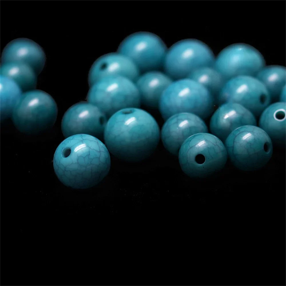 Imitation Amber 6-14mm Blue Beeswax Turquoise Round Loose Beads for Jewelry Making DIY Bracelets Necklace Cracks Starry Moon