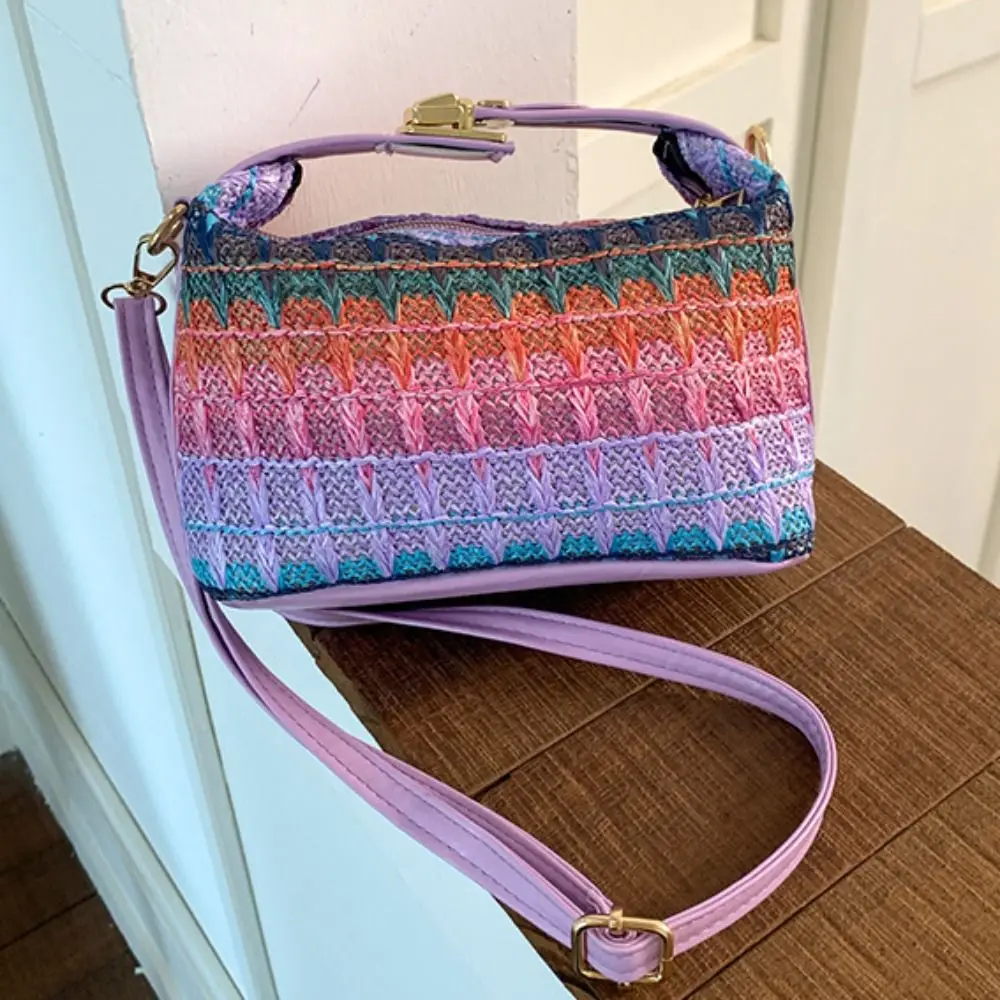 

Повседневная тканая сумка в этническом стиле, модная соломенная сумка через плечо для отдыха, квадратная женская сумка через плечо из искусственной кожи, летняя