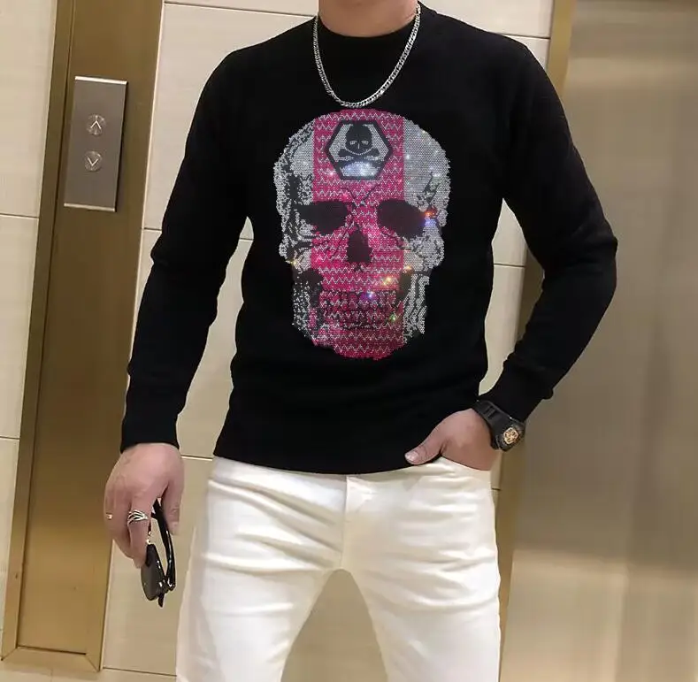 

2024 Rhinestone Men's Sweaters Male Knitwear sweater warm hot drill Round Collar clothing cotton casual 2024 pullovers