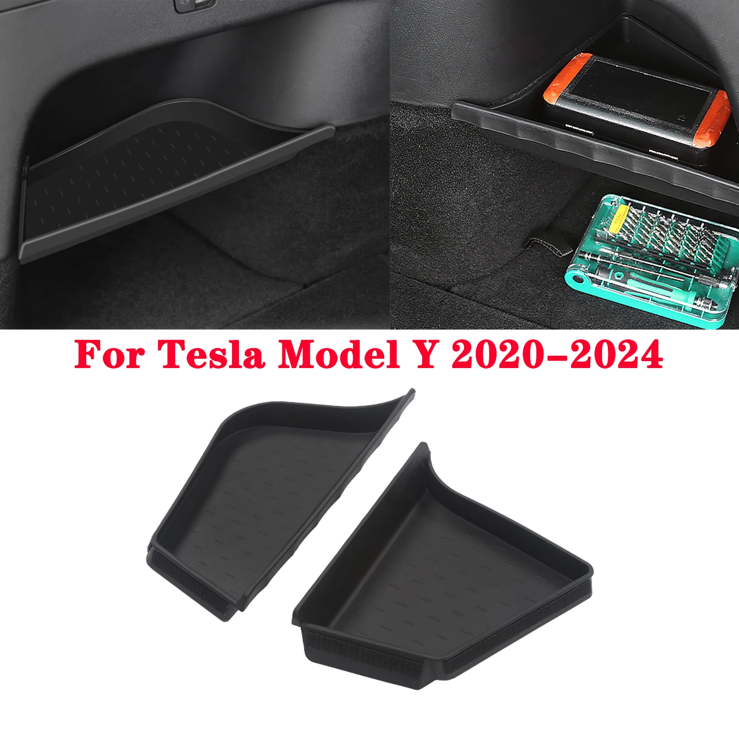 2PCS Rear Trunk Side Storage Box For Tesla Model Y 2020-2024, Rear Cargo Organizer Trays Fit For Tesla Model Y 5-Seater