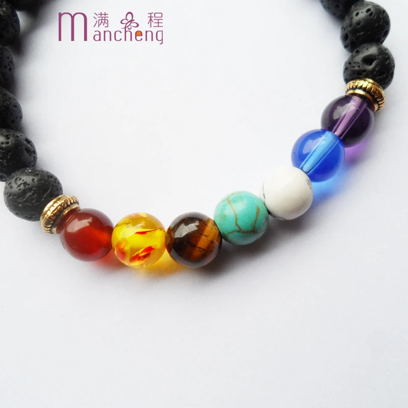 official-website 2 rupee item 1pcs Volcanic 7 Chakra Bracelet Lava Yoga Bracelet Healing Reiki Prayer Balance Buddha Bracelet