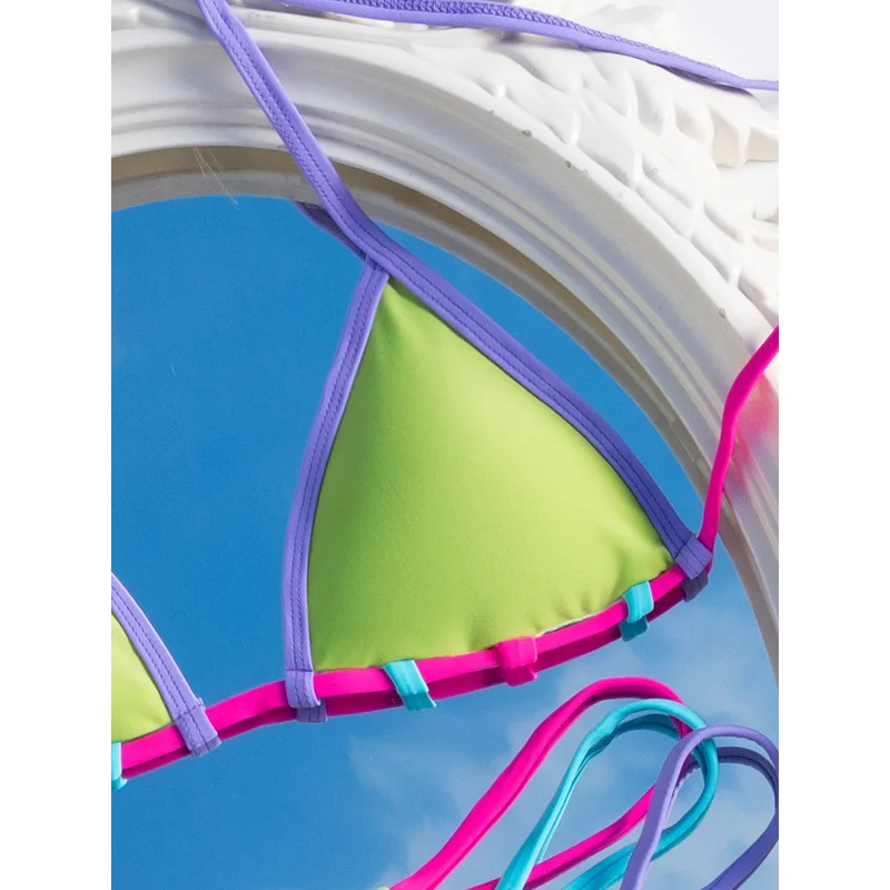 Bikini2025New In-Stock Swimwear for Women Colorful Two-Piece Triangle Cup Contrast SwimsuitbikiniSpot Goods