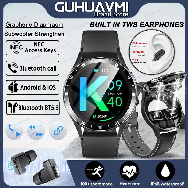 For HUAWEI New 2 in 1 Smartwatch With Earbuds Watch TWS Bluetooth Earphone Heart Rate Blood Pressure Monitor Sport Watch Fitness