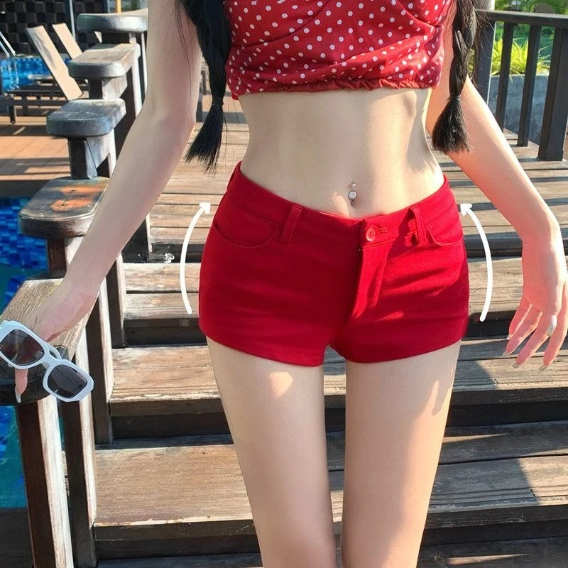 

2025 Summer New Straight Shorts for Women Y2k Sexy High Waisted Casual Hot Pants Red All-match Slim Fit Bodycon Short Pants