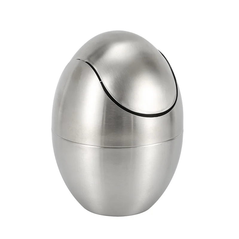 

DSA wholesale stainless steel household high-value trash can with lid egg-shaped storage bucket desktop garbage light luxury
