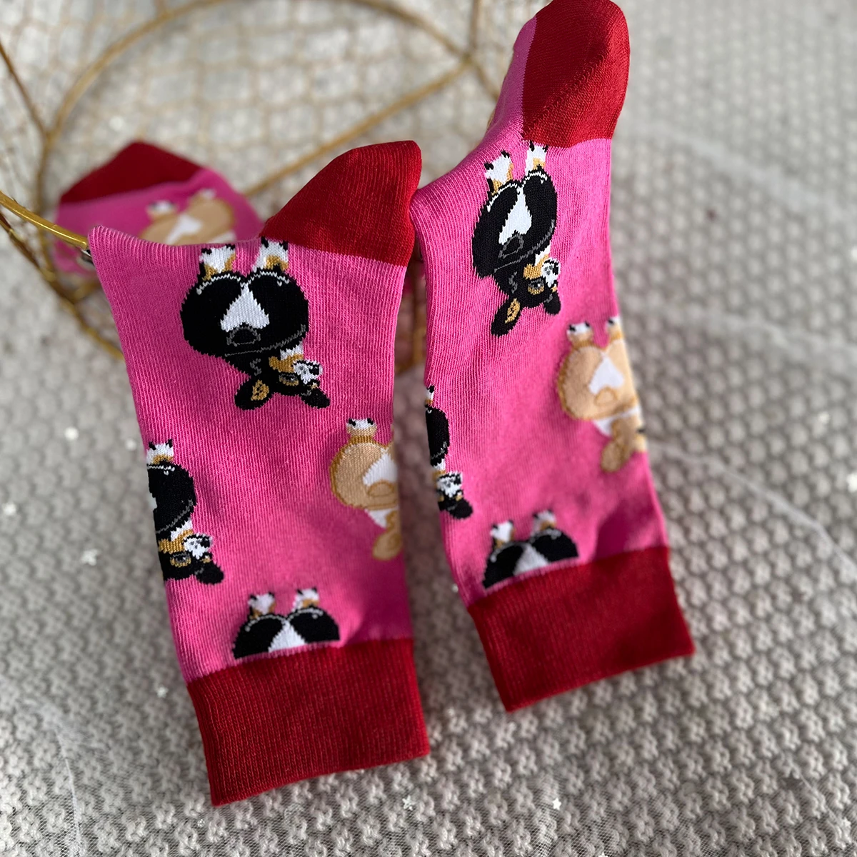 1 Pair Cartoon Cute Dog Corgi Print Fashion Unisex Mid Tube Socks Suit In All Seasons For Daily Street Sports