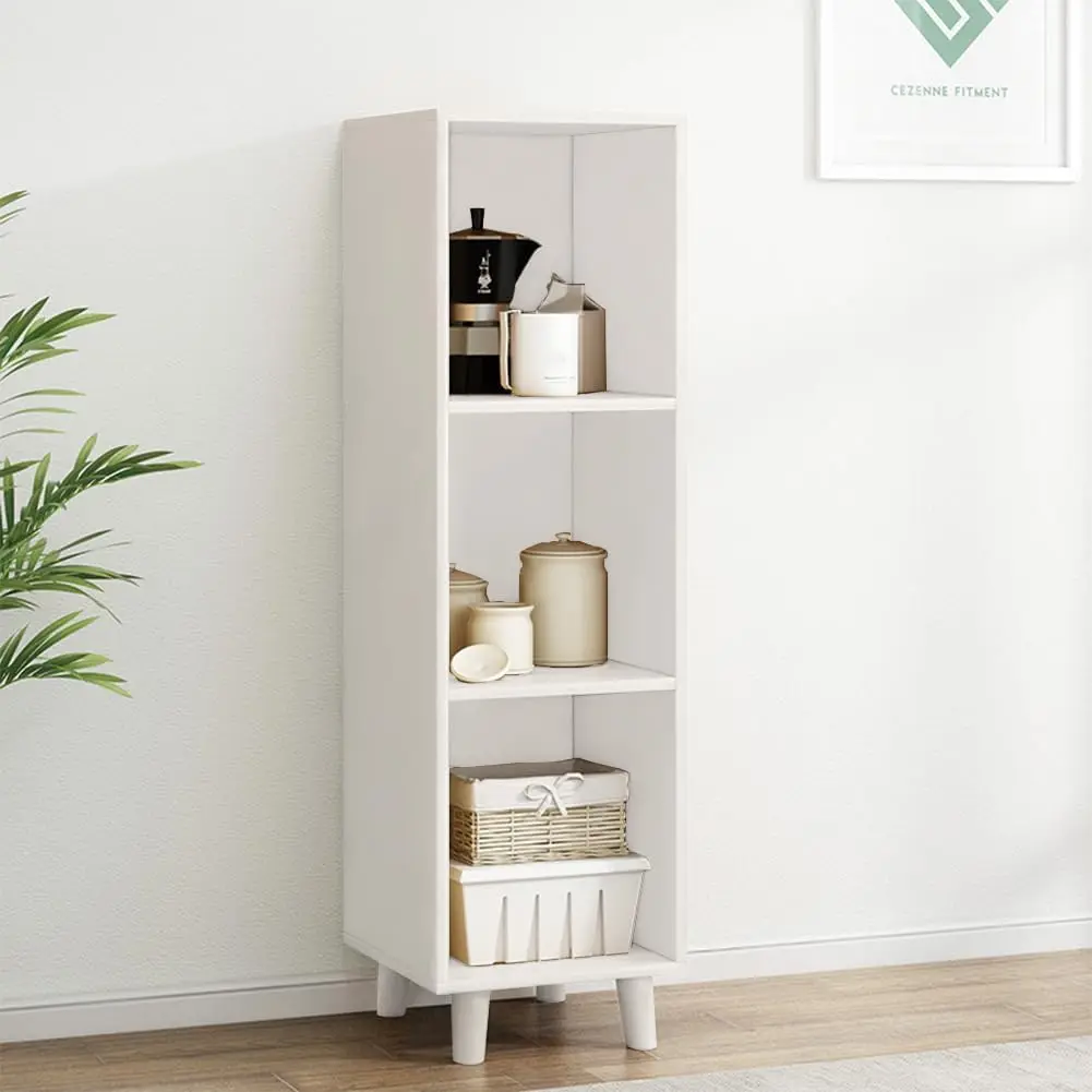 Open Cube Low Bookcase - 3-Tier Freestanding Storage Display Cabinet Organizer with Legs for Home Office, 3-Cubes Open S