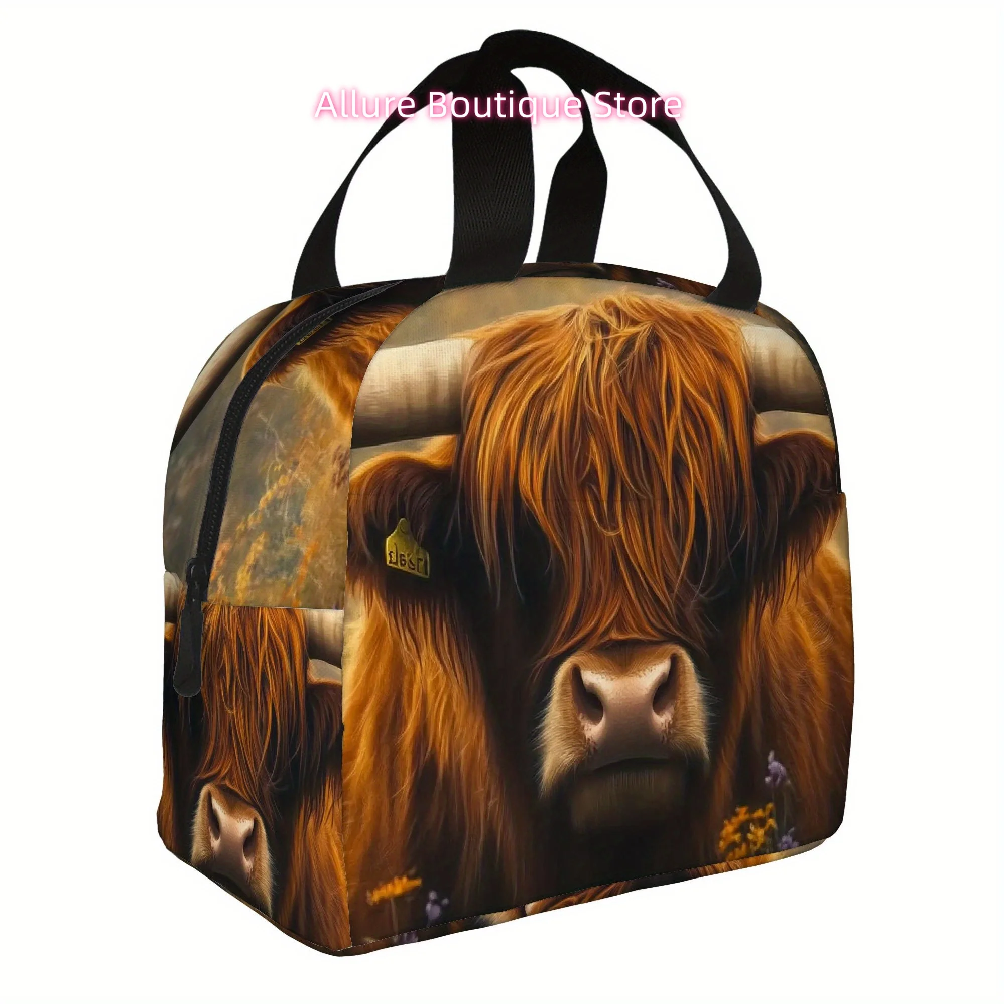 1pc, Highland Cow in Autumn Field Printed Thermal Bag, Insulated Bag, Not for Food Contact, Suitable for Home, Restaurant, Offic