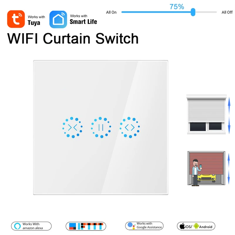 Tuya Smart WiFi Curtain Switch,Blind Switch Roller Shutter,Electric Curtain motor switch,Voice Control by Google Home Alexa