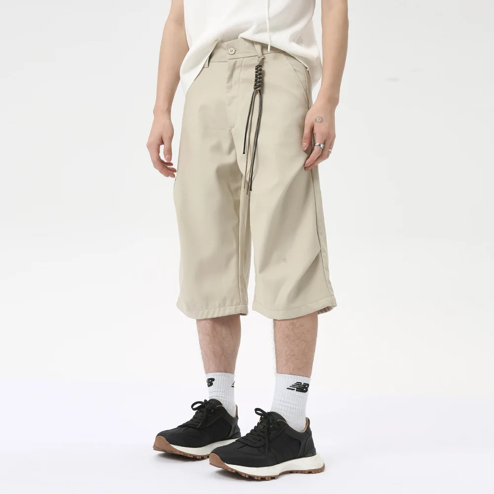 SYUHGFA American Style High Street Wide Leg Men's Wear Loose Straight Casual Solid Color Hanging Rope Trousers 2024 Summer