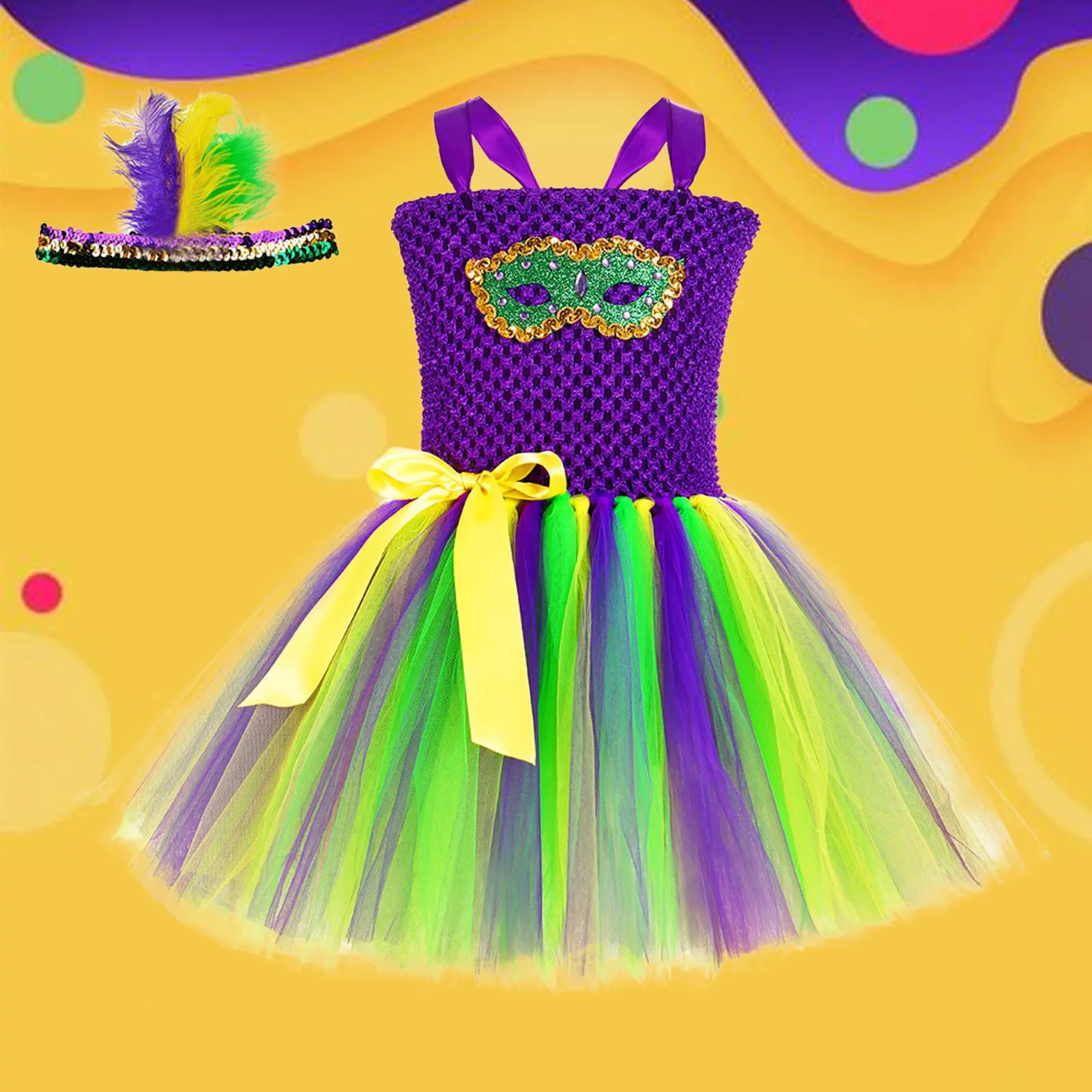 Mardi Gras Carnival Fancy Dresses For Kids Holiday Masquerade Ballet Tutus Outfit With Sequins Mask Hairband Performance Costume