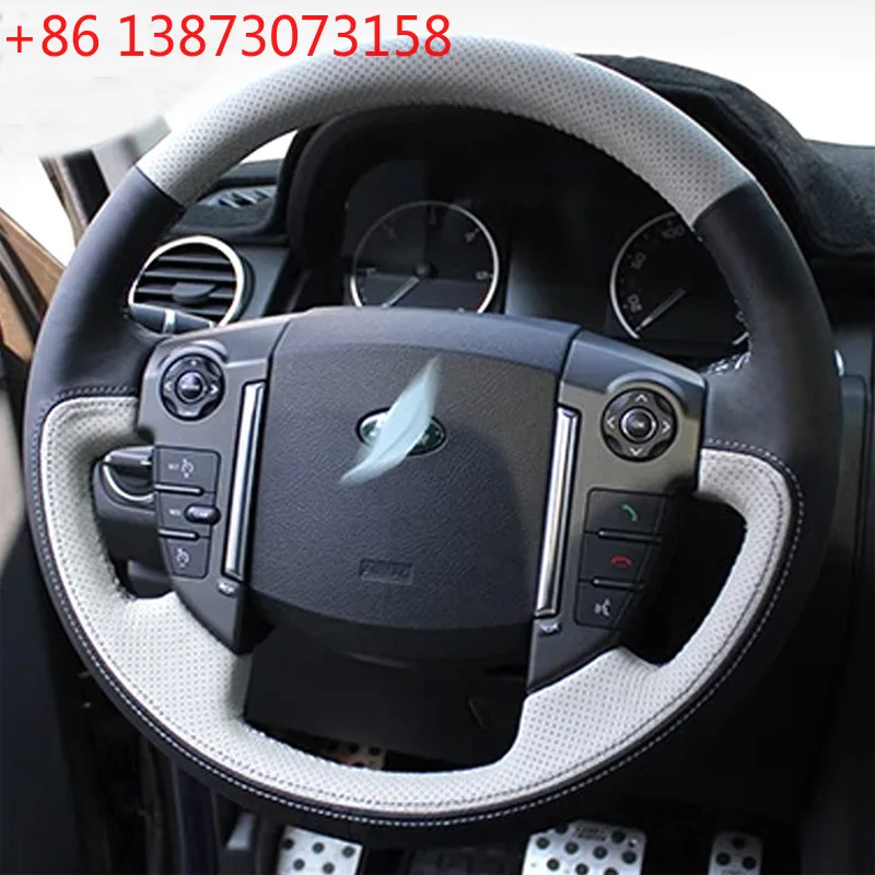 For Land Rover Discovery 4 2010-2016 Hand Stitched White leather interior car Steering Wheel Cover Full coverage Accessory