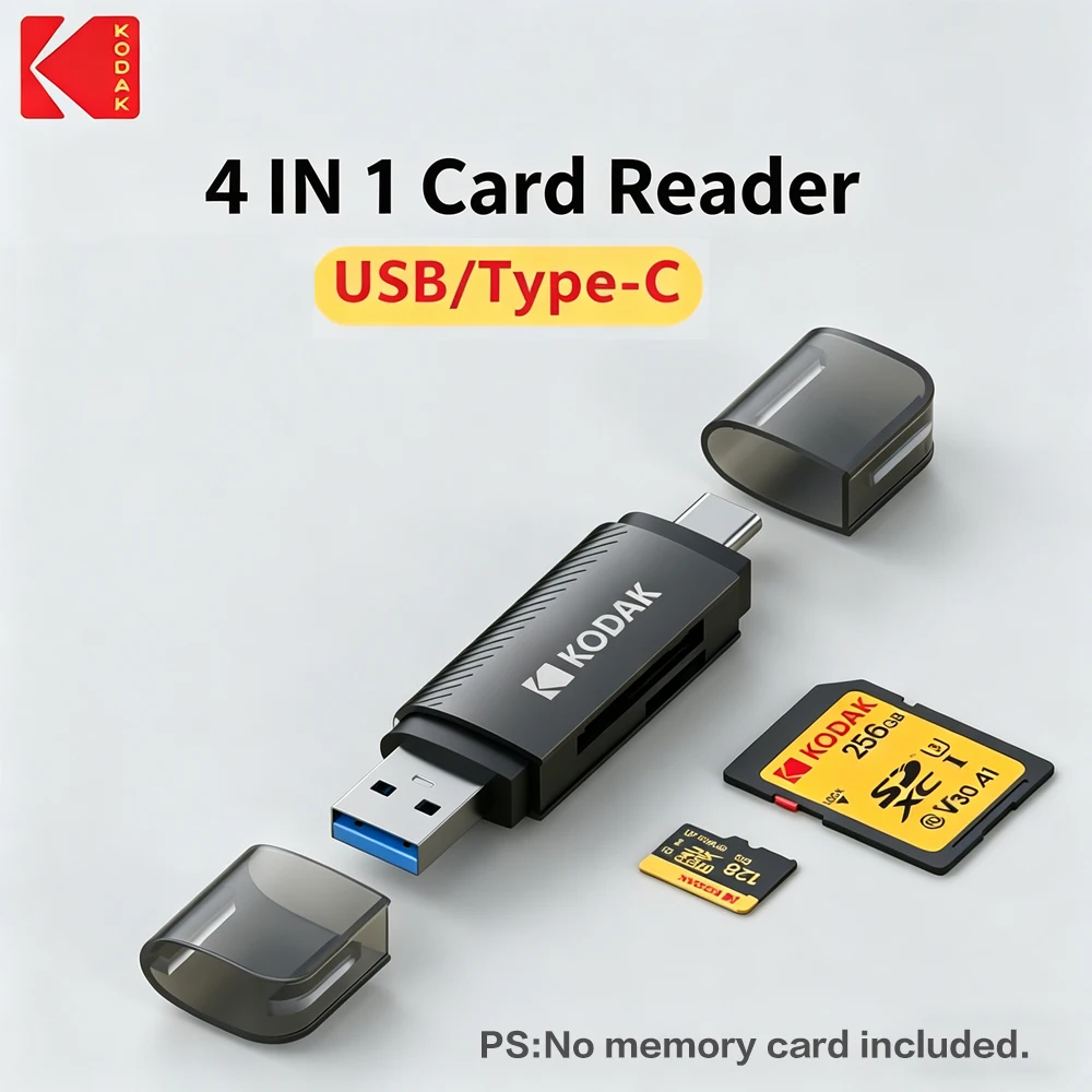 

Многофункциональный адаптер-кардридер Kodak C210 USB 3.0 и Type-C 4-в-1 для карт SD, Micro SD, TF для MacBook, ПК, ноутбуков