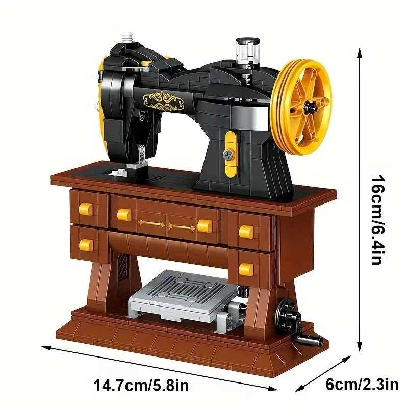 633PCS Retro Sewing Machine Buidling Blocks Model with Rotating Handwheel as Birthday Gift Home Decoration for Children Adults