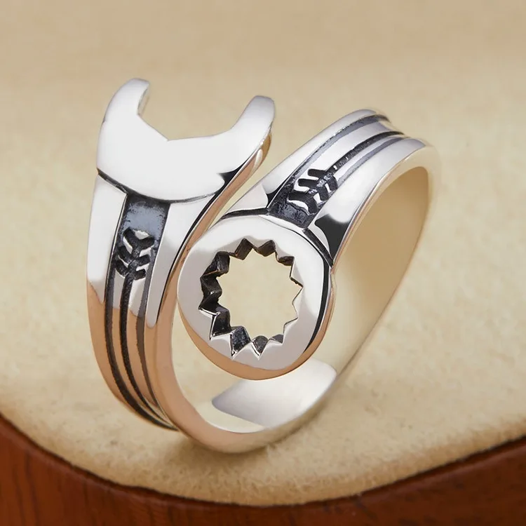 925 Sterling Silver Wrench cincin disesuaikan untuk wanita pria perhiasan mewah aksesoris grosir barang semuanya