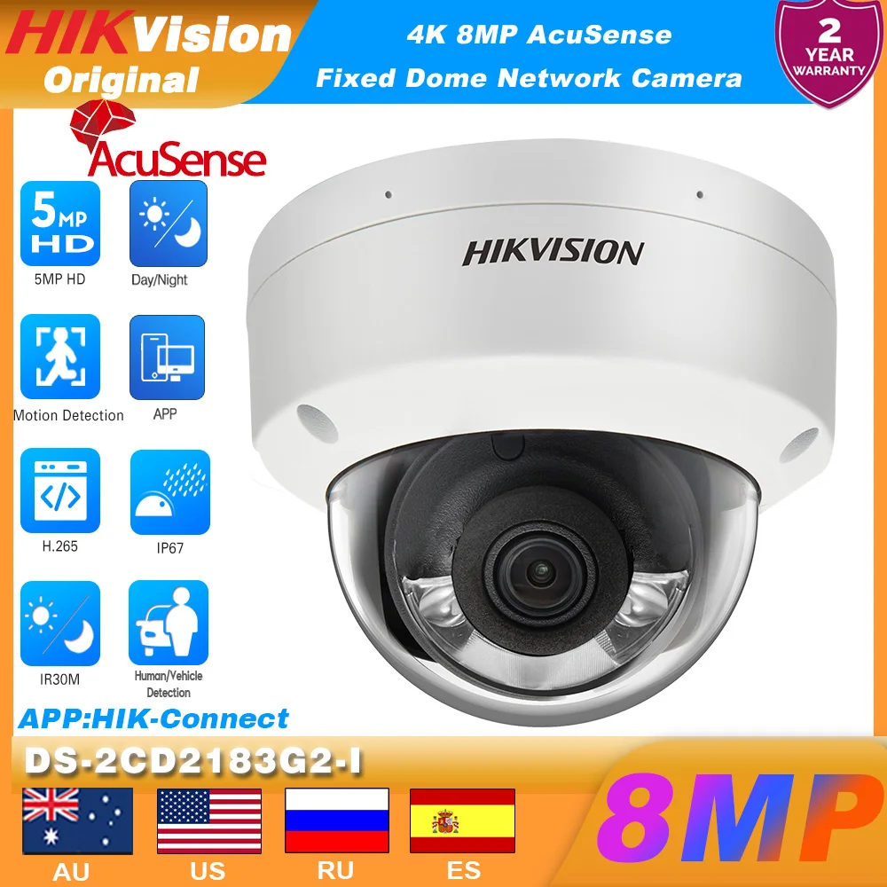 

Hikvision DS-2CD2183G2-IU 4K 8MP IP-камера AcuSense Обнаружение людей и транспортных средств Умное событие Встроенный микрофон SD-слот IP67 POE Bullet CCTV