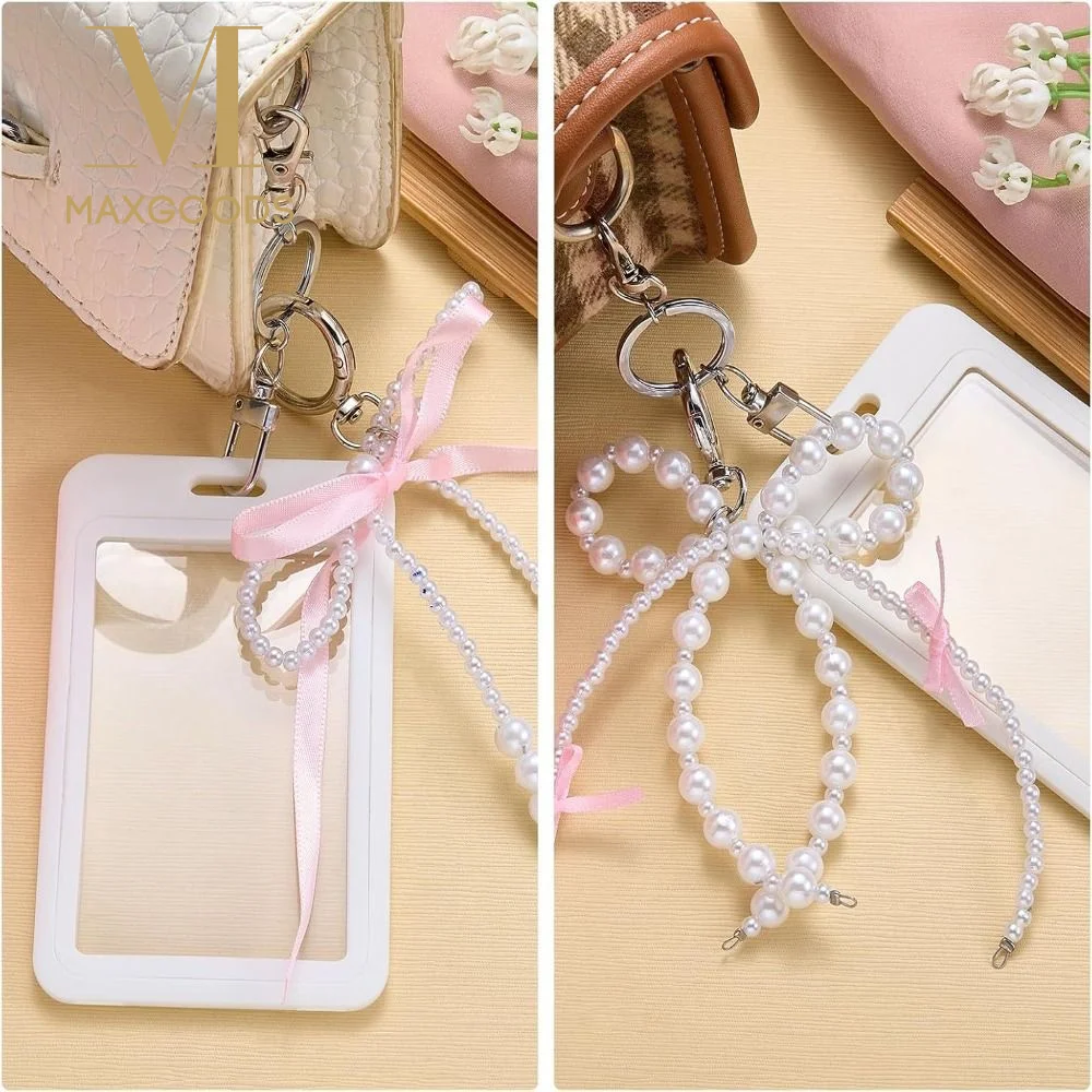 Stylish Hard Acrylic Photocard Holder Transparent Pearl Bow Photos Bag Charm Protective Decorative ID Card Case Photocard