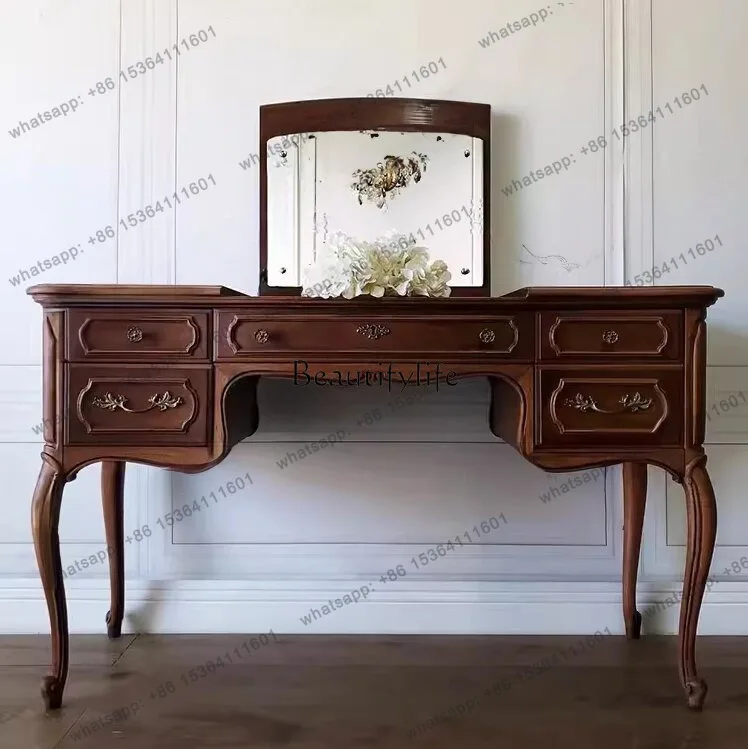 

X4 French solid wood dresser with mirror European engraving old retro light luxury makeup table neoclassical