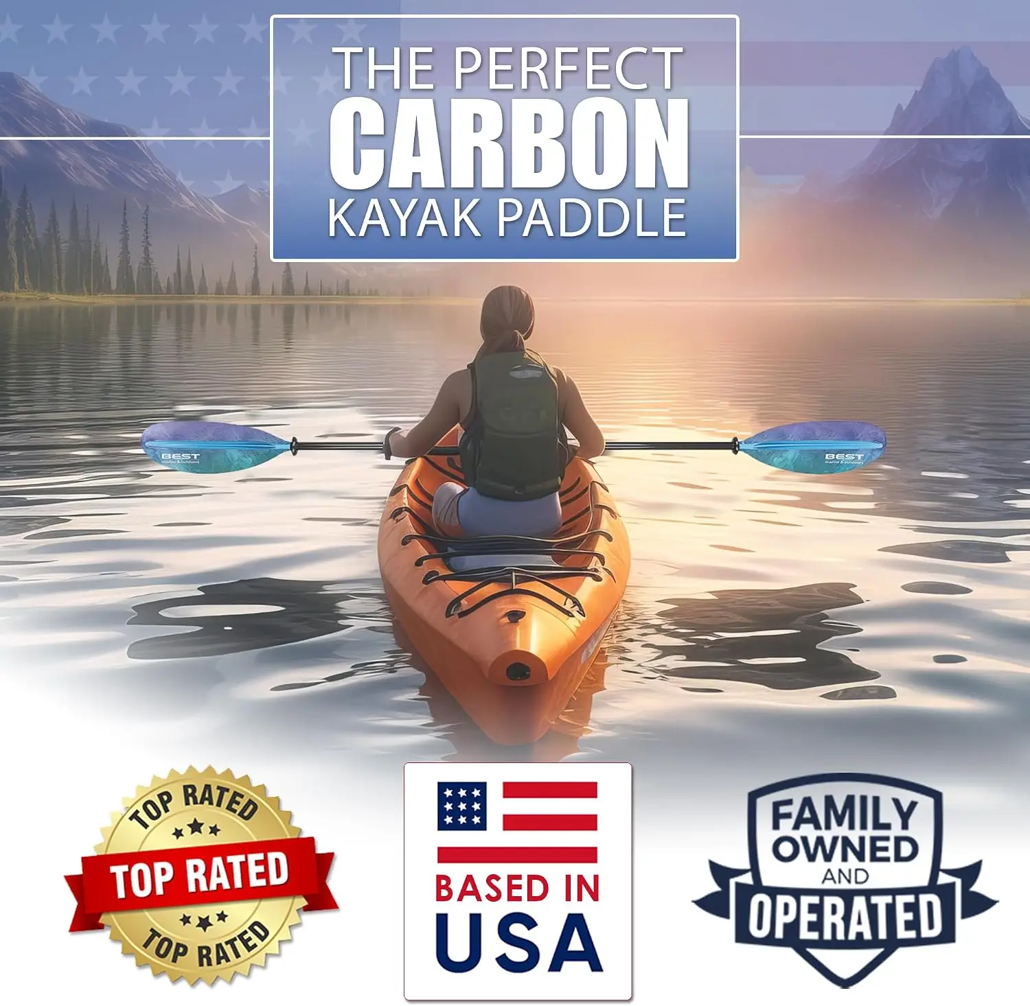 Carbon Fiber Kayak Paddle, 2-Piece, Lightweight Design | Floating Carbon Fiber Shaft with Reinforced Polypropylene Blades for Re