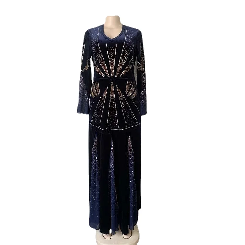 African Velvet Evening Dresses for Women Dashiki Diamond Kaftan Party Long Dress Abaya Dubai Ankara Robe Femme Africa Clothes