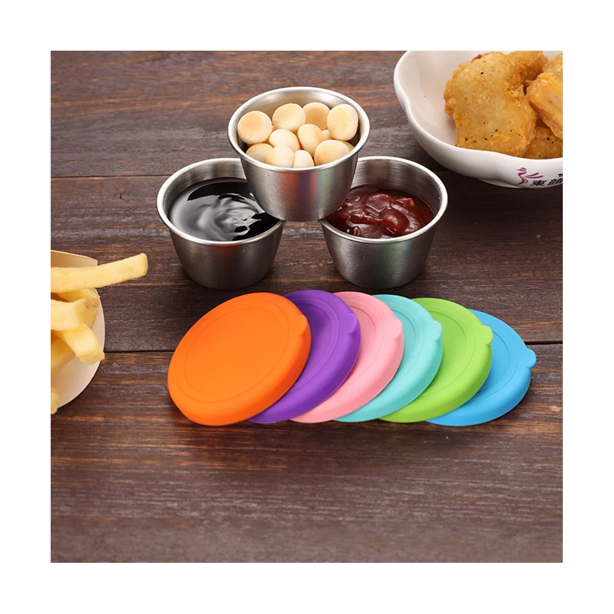 6 Pieces Stainless Steel Mixing Bowls 70Ml Diameter Metal Nesting Bowls with Colorful Airtight Lids Non-Slip Bottoms