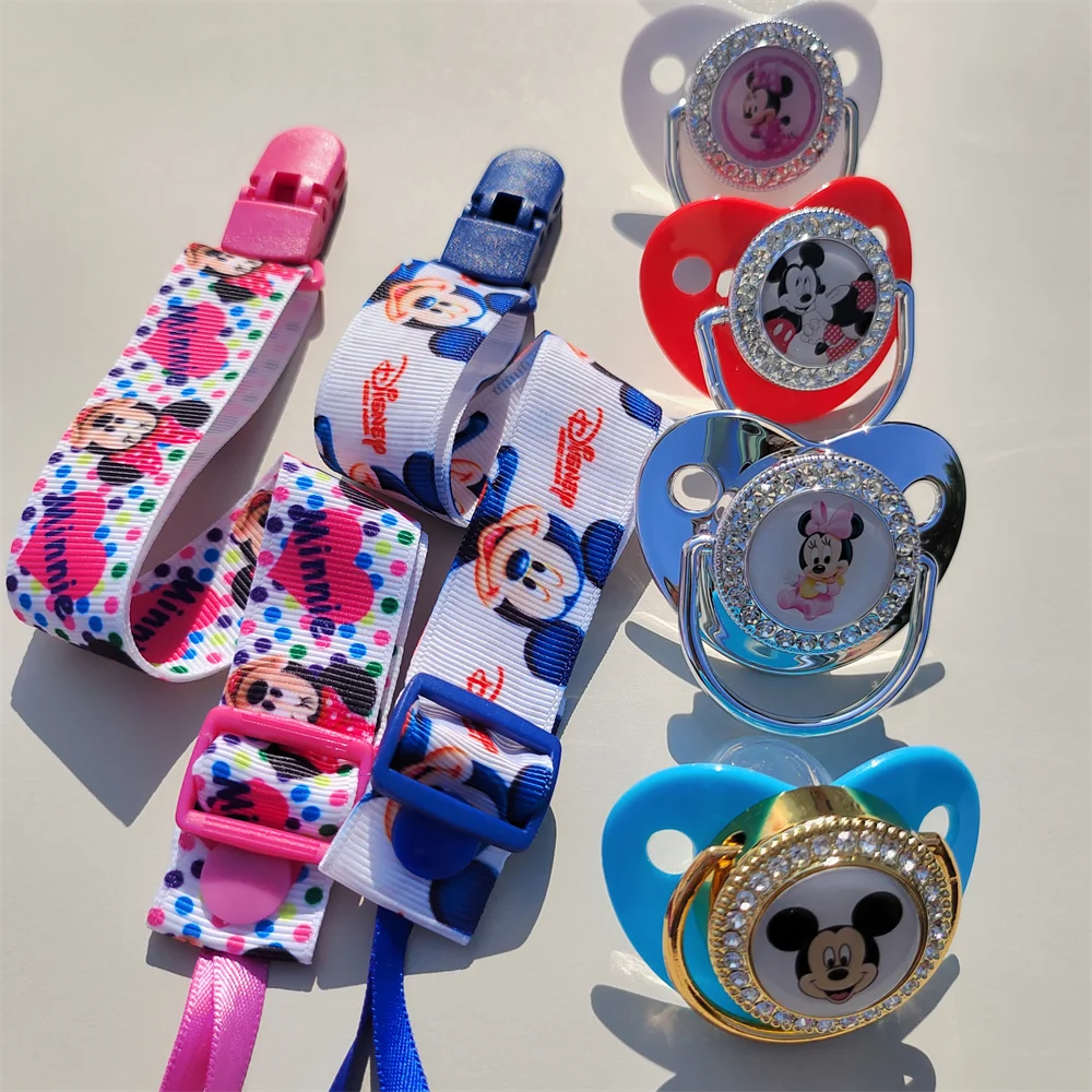 Luxury baby Pacifier and cloth strip printed Pacifier clip Mickey Mouse newborn silicone pacifier Gold bling Baby Nipple 0-18M