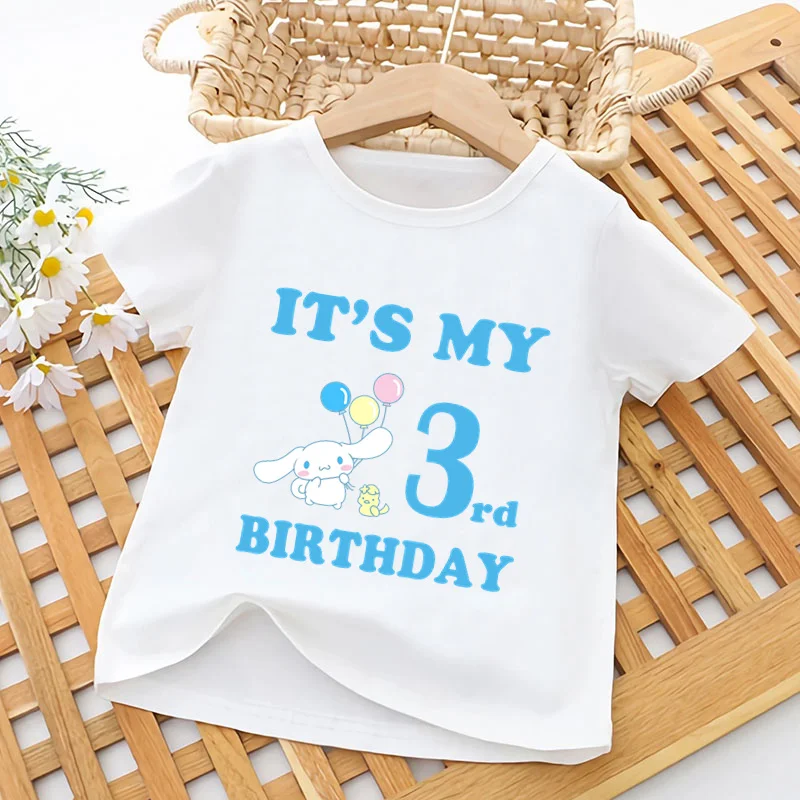 Sanrio Cinnamoroll Print Kids T shirt It's My 1 2 3 4 5 6 7 8 9 Years Birthday Kawaii Baby Girls Clothes Children Boys T-Shirts