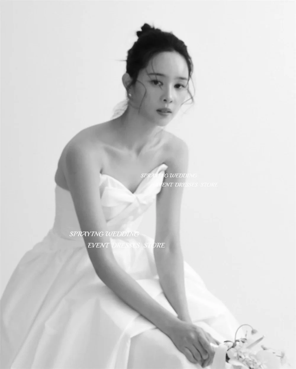 SPRAYING-vestido de novia sencillo de tafetán de marfil, sesión de fotos de Corea, cuello en V, línea A, vestidos de novia largos, corsé personalizado kurs 2026