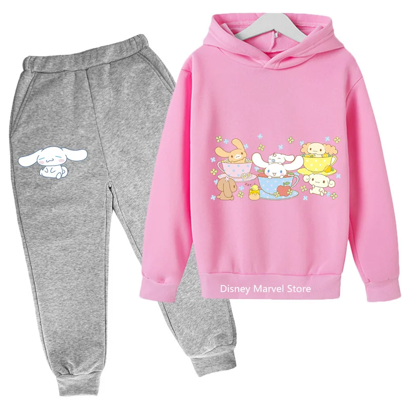 New 2024 Cinnamoroll Spring Fall Hoodie Set With Warm Sweatpants For Boys And Girls Outdoors For 4-14 Year Olds