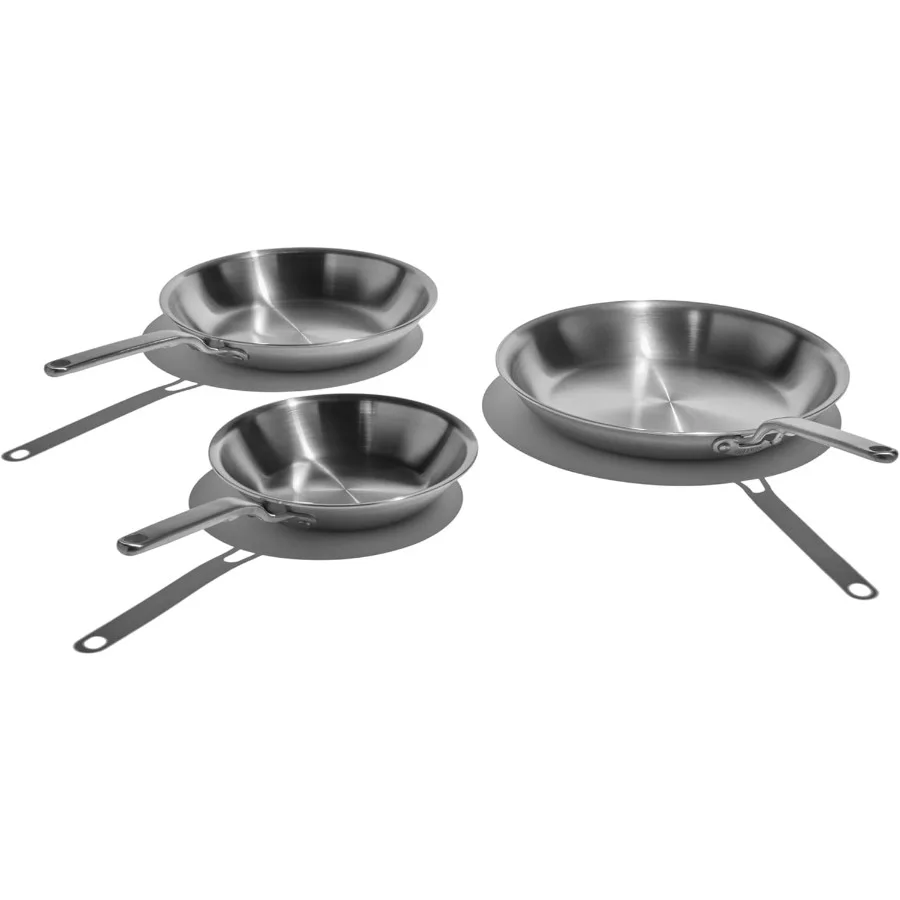 

Eater Series 3 Piece Fry Pan Set for Home Cooking Enthusiasts Made in USA 5Ply Fully Clad Stainless Steel Construction with Sup