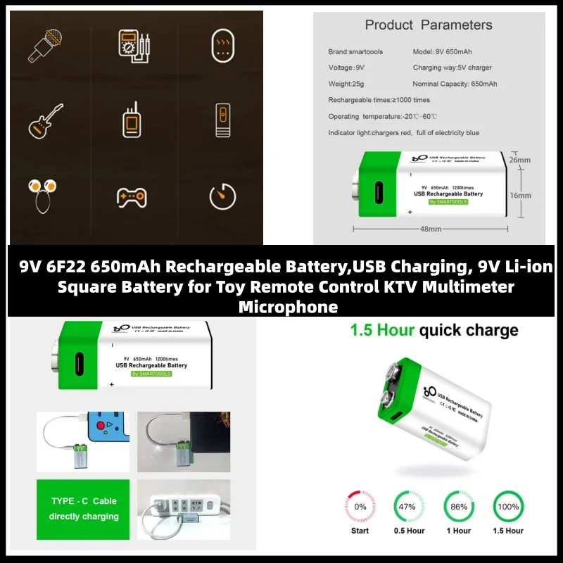 9V 6F22 650Mah Rech…
