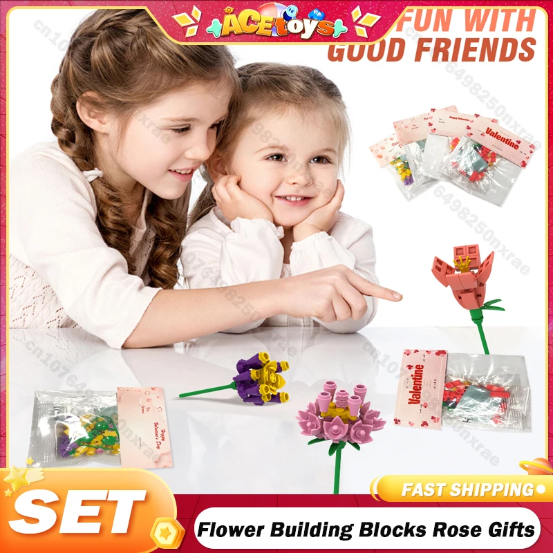 Flower Building Blocks Rose Pretty Valentine's Gifts 24 Styles Lavender Peach Lily Of The Valley Tulip Bricks DIY Home Ornaments