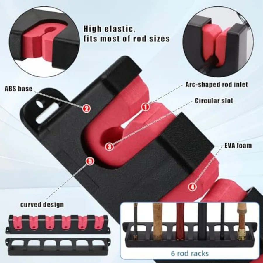6set Fishing Rod Holders for 18 Garage Fishing Rod Rack Wall Mount Fish Pole Holders for Boat Room Vertical Horizontal Pole Sto view 3