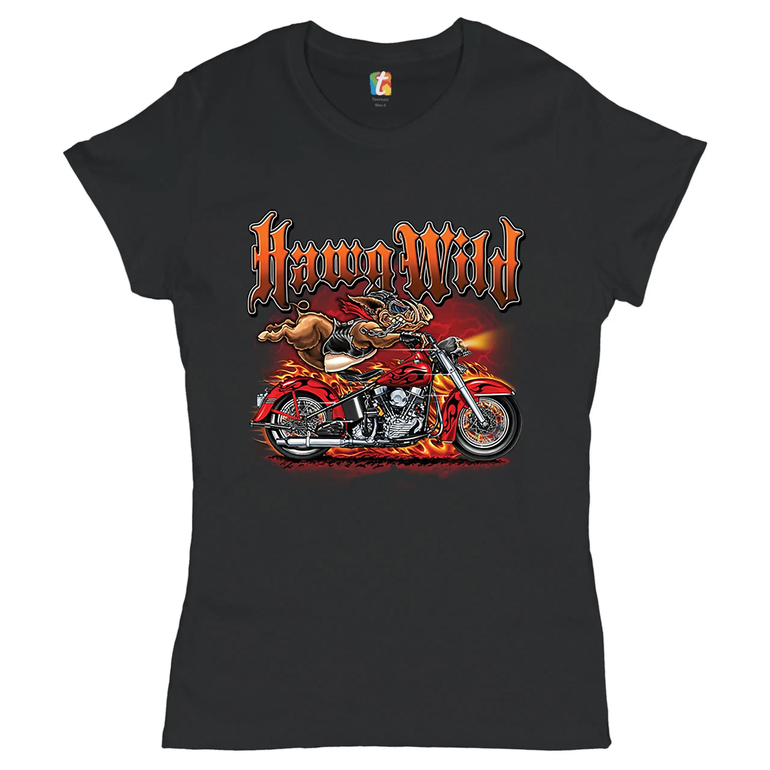 Hawg Wild T Shirt Born to Be Biker Rider Motorcycle Enthusiast Live Ride Gang for Chopper Women's