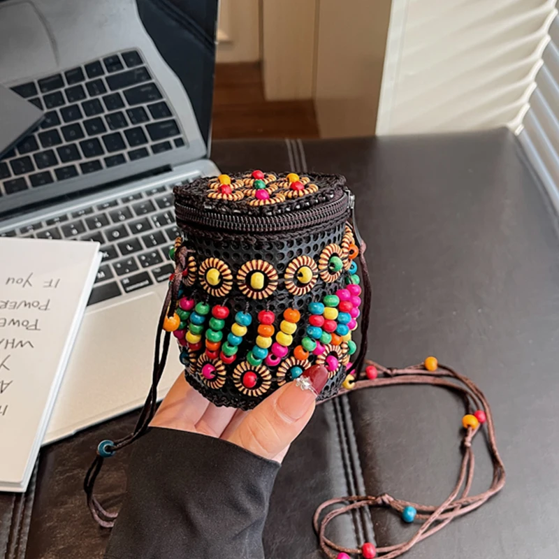 

Винтажная сумка в этническом стиле, богемная летняя сумка через плечо, сумка для монет, модная сумка для помады, универсальный аксессуар для женской одежды.