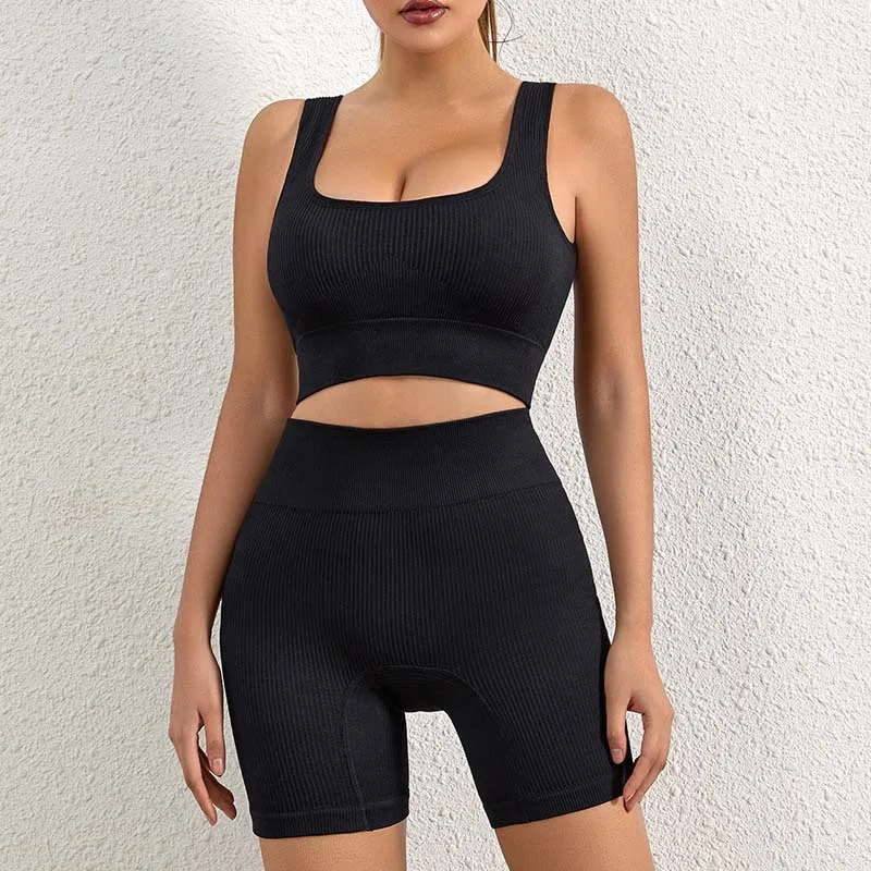 Ensemble de yoga sans couture pour femmes, shorts de gym, soutiens-gorge de sport, brassière d'entraînement, vêtements de yoga, leggings de fitness