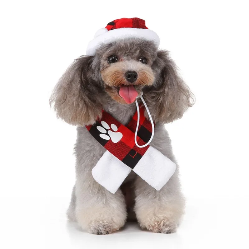 

Christmas Halloween Birthday Dog Scarf Set, Adjustable Triangle Bandana with Hat, Cute Pet Holiday Costume for Small Dogs Cats