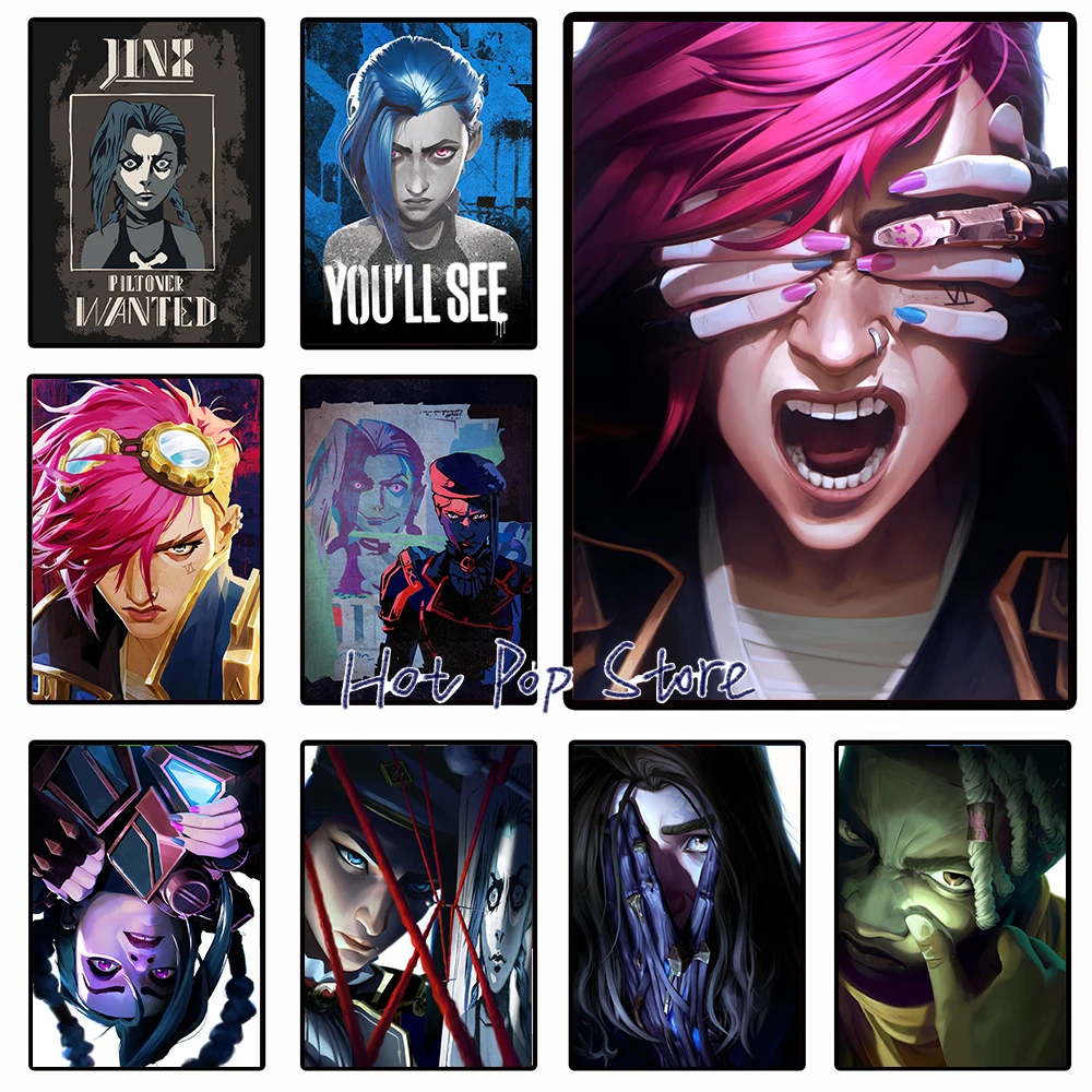 Arcane Season 2 Jinx VI Graffiti Poster Caitlyn Jayce Viktor Character Poster Arcane TV Series Wall Decor Canvas Aesthetic Print