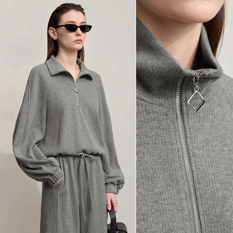 AMII Turtleneck Sweatshirt 2025 Autumn New Loose Knitted Long Sleeves Sweater Pant Solid Color Casual Wide Leg Trousers 12553064