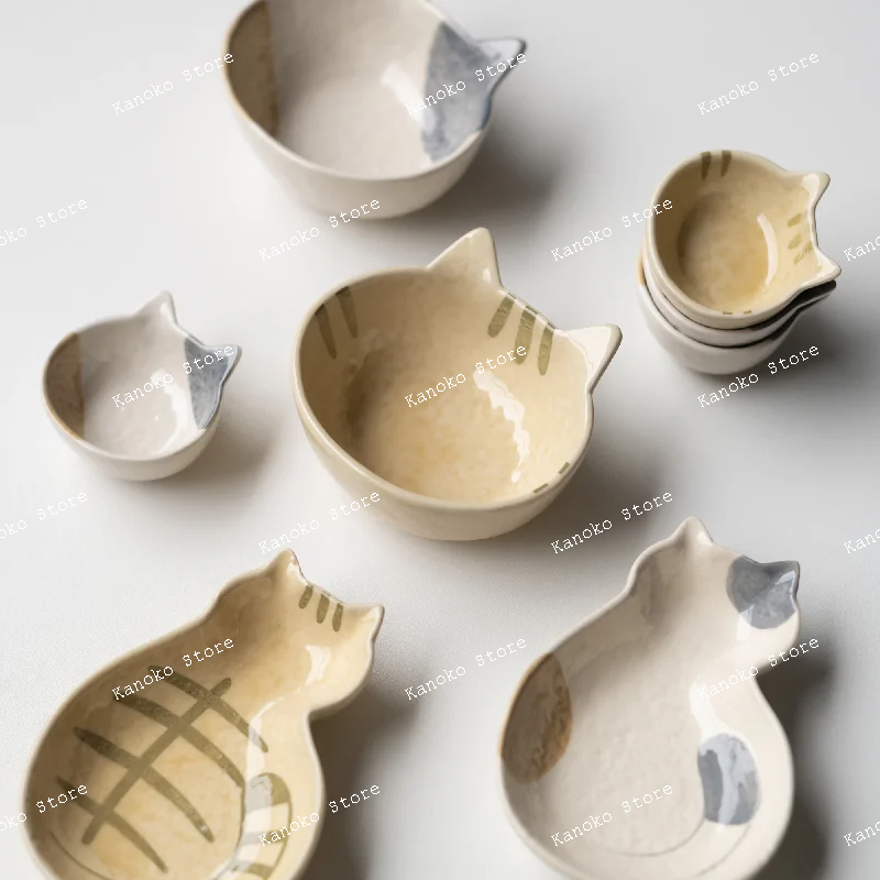 

Half Village Japanese Cat Ceramic Glazed Color Retro Plate Small Dish Bowl Flavor Dish Small Dish