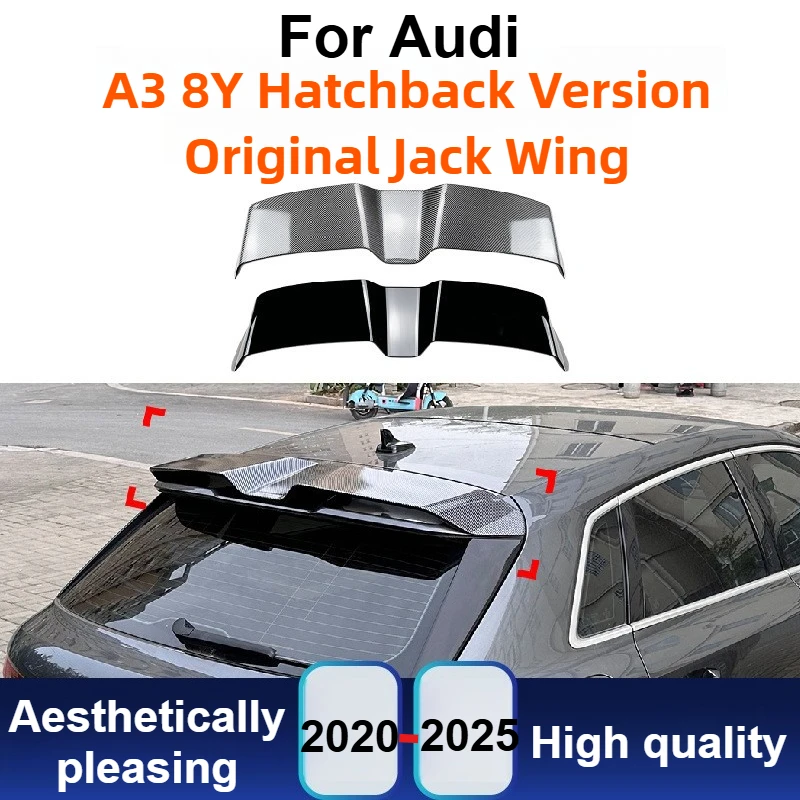 

For Audi A3 8Y Sportback 2020+ Rear Roof Tail Spoiler Wing Carbon Fiber Look No Drill ABS Exterior Modification Body Kit Trim