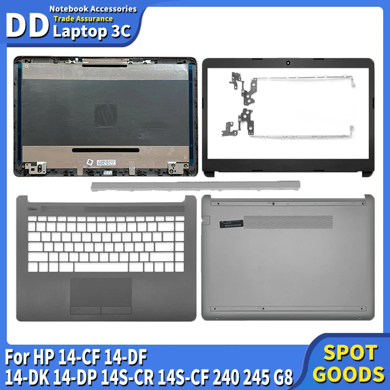 

NEW For HP 14-CF 14-DF 14-DK 14-DP 14S-CR 14S-CF 240 245 G8 Laptop LCD Back Cover Front Bezel Hinges Palmrest Bottom Case Gray