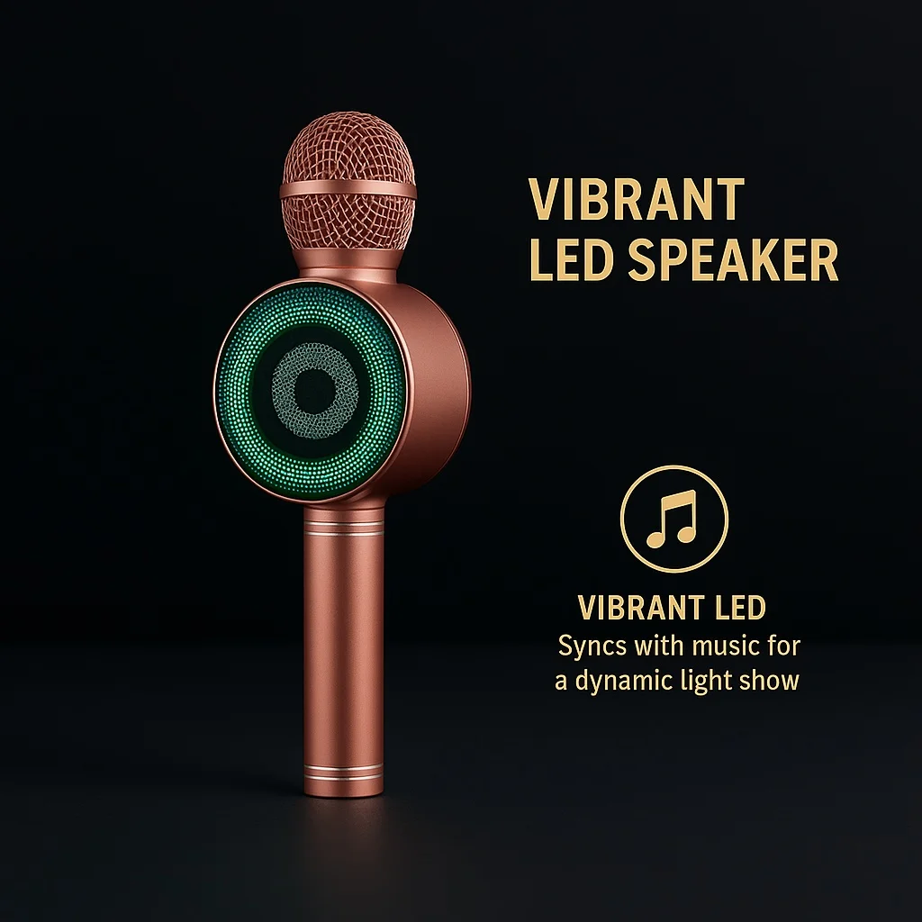 2-in-1 Portable KTV Mic Speaker, Bluetooth5.3, 4 Voice Changers, Echo/Recording, LED Lights Wireless Karaoke Microphone for Gift