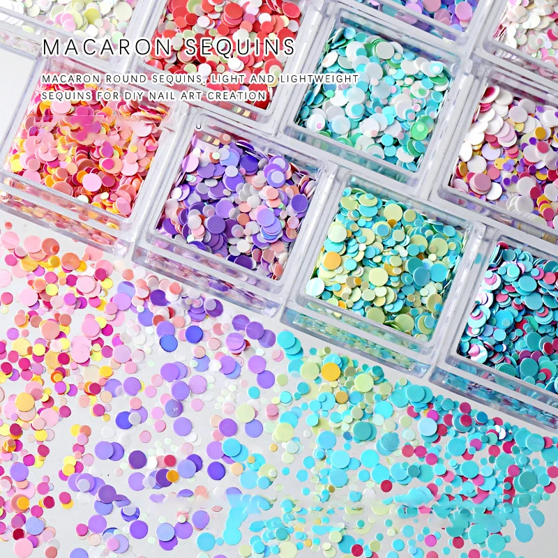 Mélange de paillettes circulaires macaron pour décoration des ongles, 1 boîte, proximité, miroir, farine, DIY, nail art, amateurs d'art